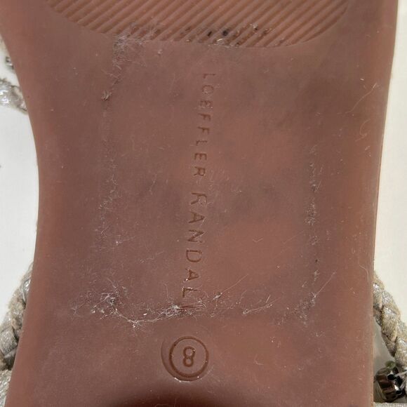 LOEFFLER RANDALL Bo Crystal Embellished Braided Ankle Tie Sandals Metallic Sz 8 - Picture 13 of 14